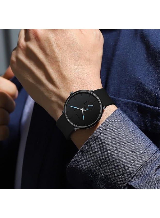 CRRJU Men’s Women Watch Casual Stylish Waterproof Quartz Unisex Wristwatches, Ultra Thin Watches for Men Women, Black Silicone Band - Image 3